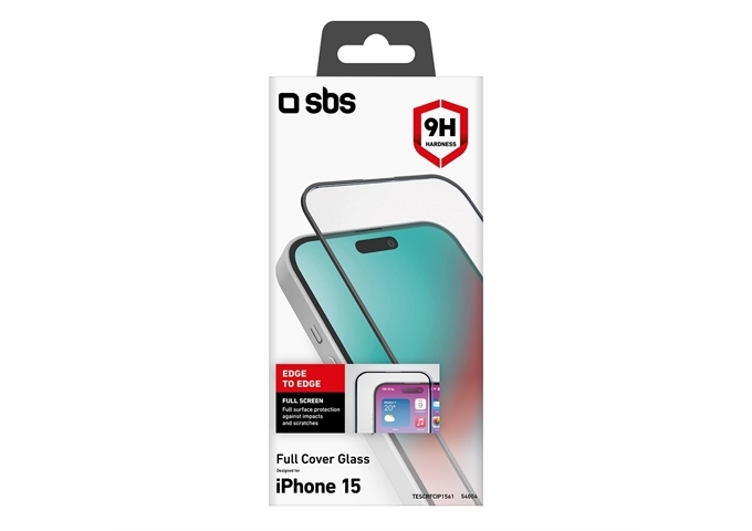 SBS Glas Displayschutz Full Cover für iPhone 15