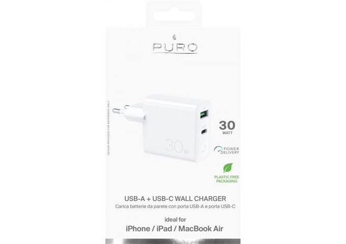 Puro Wall Charger one port USB-A and one USB-C 30W