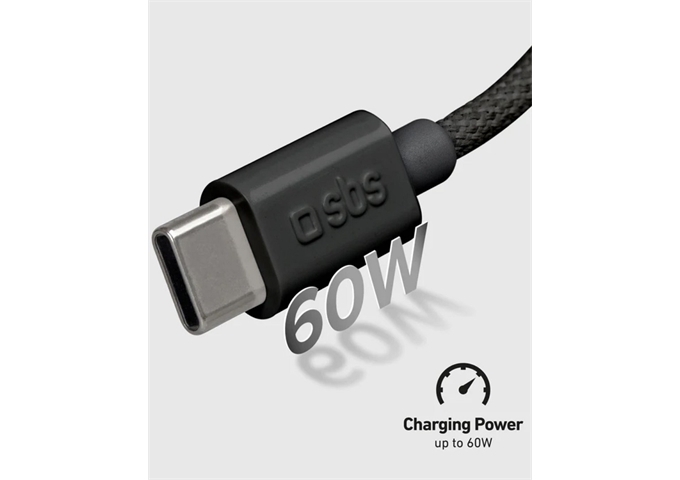 SBS USB-C - USB-C-Textilkabel mit Kabelhalter, 1,5 Met