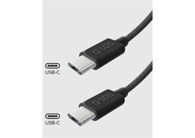 SBS USB-C - USB-C-Textilkabel mit Kabelhalter, 1,5 Met