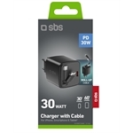 SBS GaN-USB-C-30-W-Ladegerät mit einziehbarem Kabel