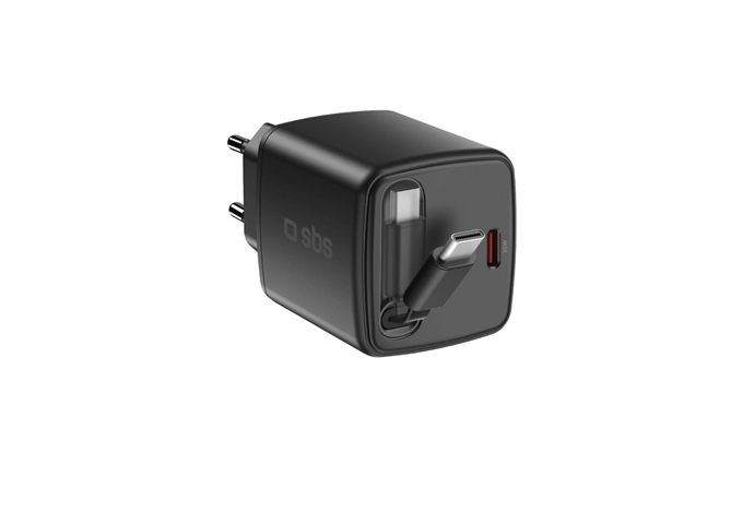 SBS GaN-USB-C-30-W-Ladegerät mit einziehbarem Kabel