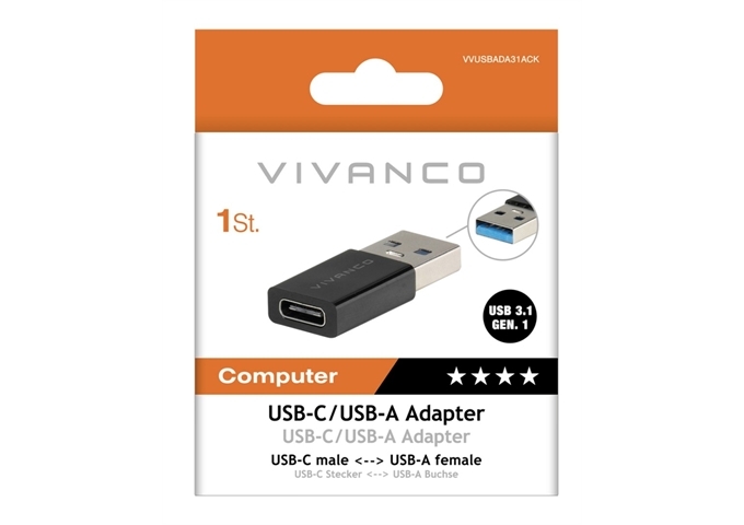 Vivanco USB-A to USB-C 3.1 Adapter, M-F,