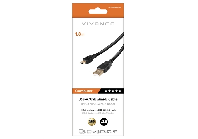 Vivanco USB-A auf Mini-USB Kabel, 1,8m
