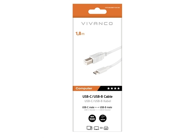 Vivanco USB-C/USB-B Kabel, M-M, 1,8m weiß