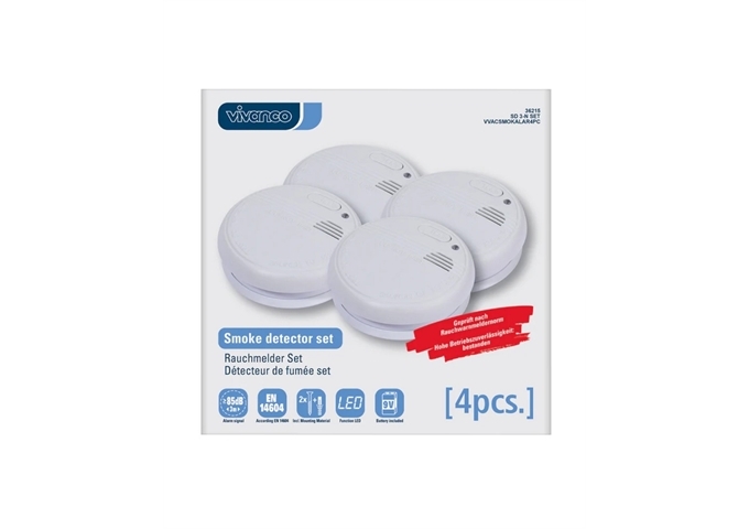 Vivanco Photoelektrischer Rauchmelder, 4er-Set
