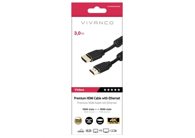 Vivanco Vergoldetes HDMI 2.0-Kabel-