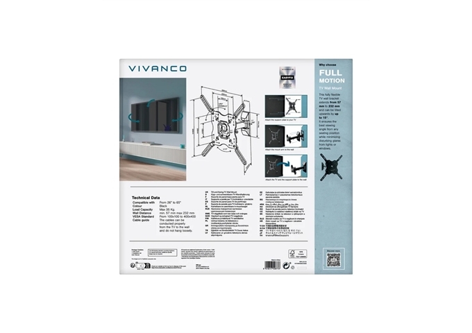 Vivanco TV-Wandhalterung, Schwenkbar, 55", 35kg, VESA 400x