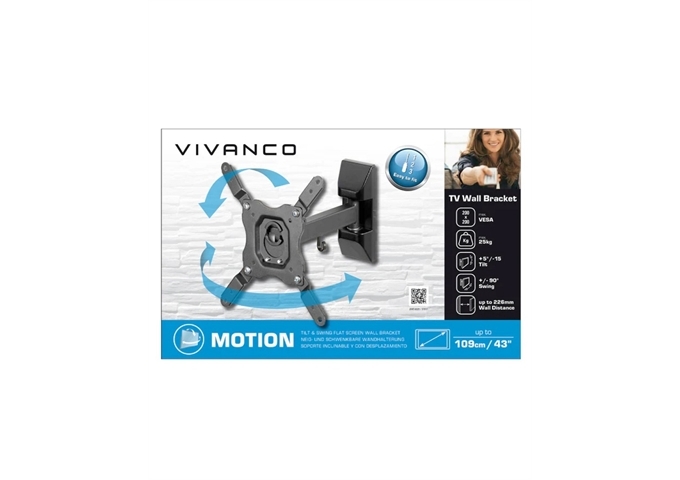 Vivanco TV-Wandhalterung, Schwenkbar, 43", 25kg, VESA