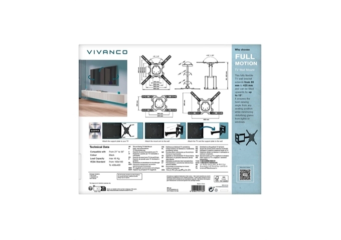 Vivanco TV-Wandhalterung, Schwenkbar, 55", 45kg