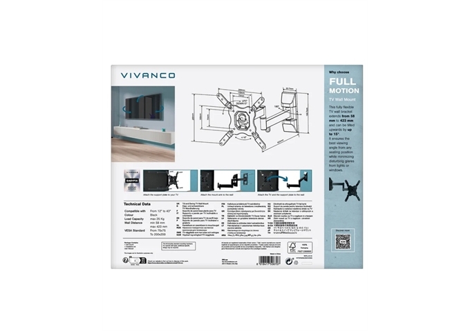 Vivanco TV-Wandhalterung, Schwenkbar, Doppelarm