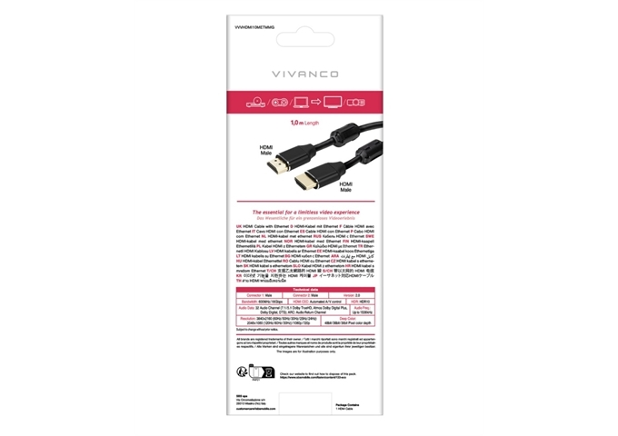 Vivanco Vergoldetes HDMI 2.0-Kabel/
