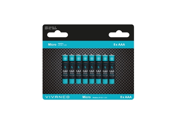 Vivanco Alkaline-Batterien, AAA, 1,5 V, 8er-Pack.