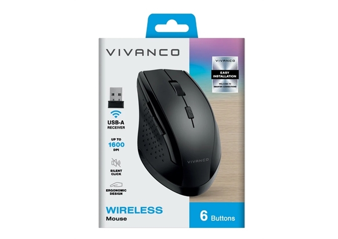 Vivanco 1600 dpi USB-Funkmaus, leiser Klick, 5 Tasten
