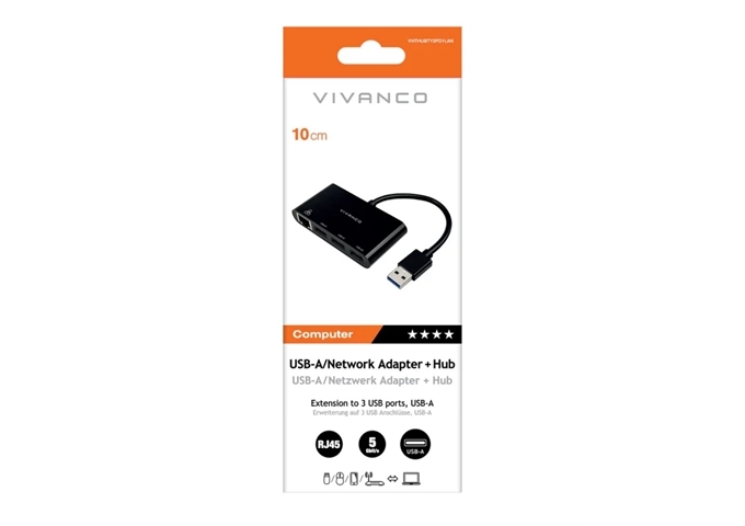 Vivanco Ethernet-zu-USB-3.0-Netzwerkadapter und USB-A-HUB