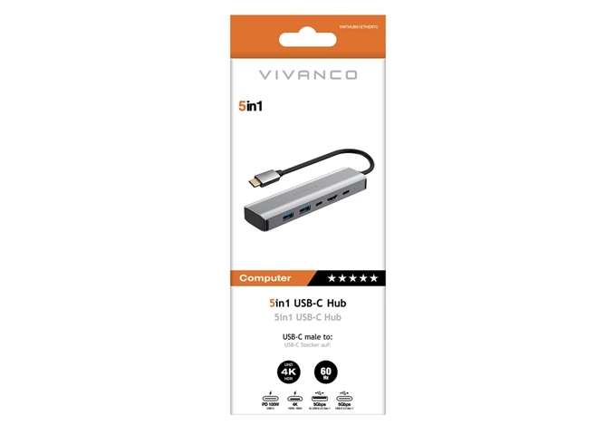 Vivanco 5-in-1 USB-C Hub, HDMI/2xUSB-C/2xUSB-A, 3TB