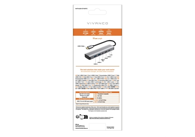 Vivanco 5-in-1 USB-C Hub, HDMI/2xUSB-C/2xUSB-A, 3TB