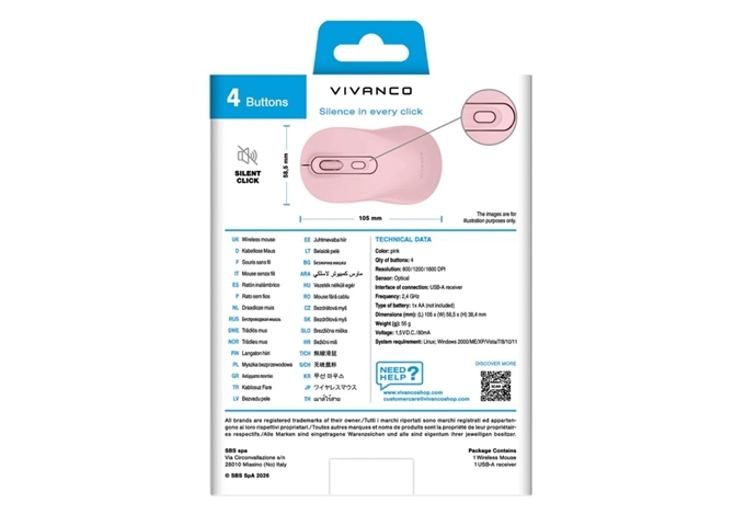 Vivanco Kabellose Maus mit ergonomischem Design und leisem