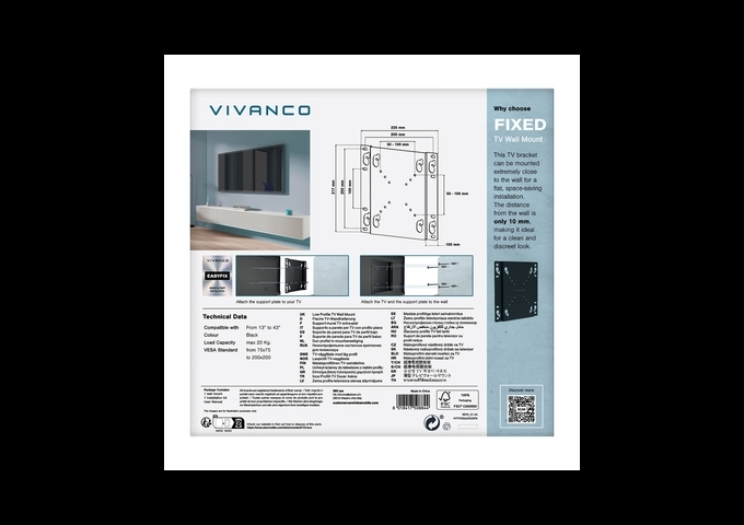 Vivanco 20 kg, 43 Zoll VESA 200 TV-Wandhalterung
