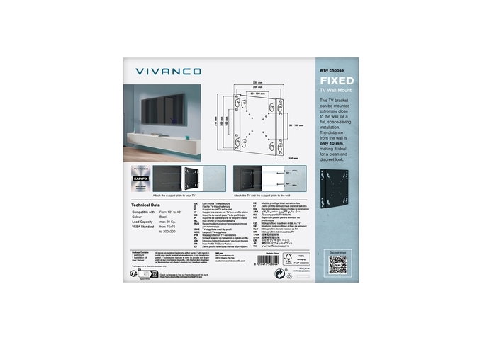 Vivanco 20 kg, 43 Zoll VESA 200 TV-Wandhalterung