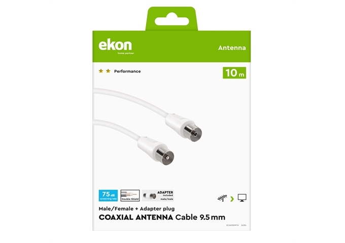 Ekon Antennenkabel Stecker/Buchse + 75dB-Adapter