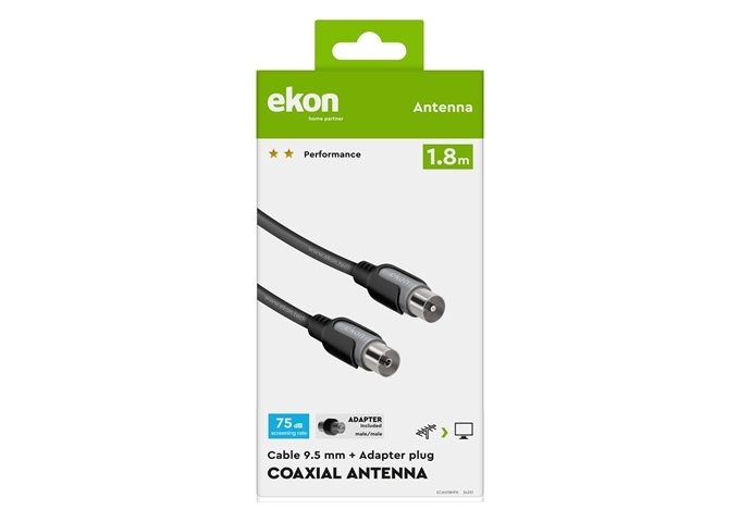 Ekon Antennenkabel Stecker/Buchse + 75dB-Adapter