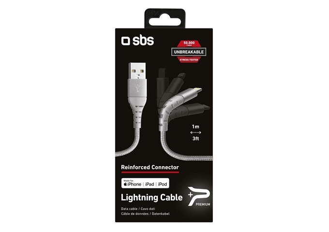 SBS Metall USB Kabel 2.0 Lightning - Unbreakable Colle