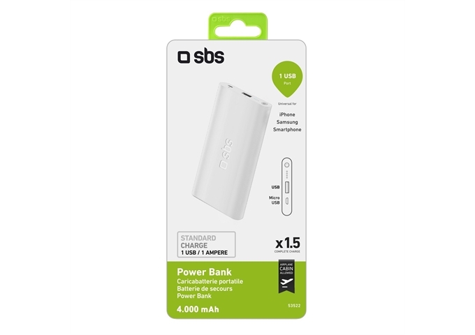 SBS Powerbank Extra Slim Dual Charge mit 4000 mAh