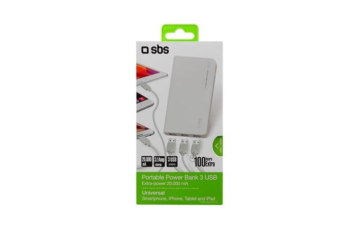 SBS Powerbank mit 20.000 mAh für Tablet und Smartphone