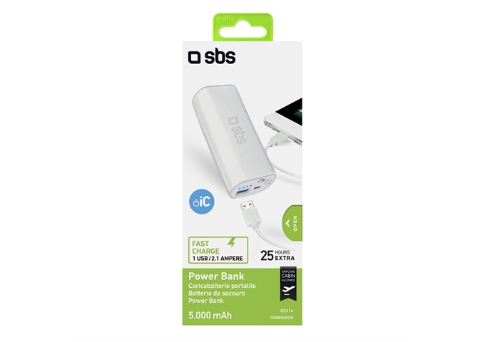 SBS Powerbank mit 5000 mAh mit Taschenlampe