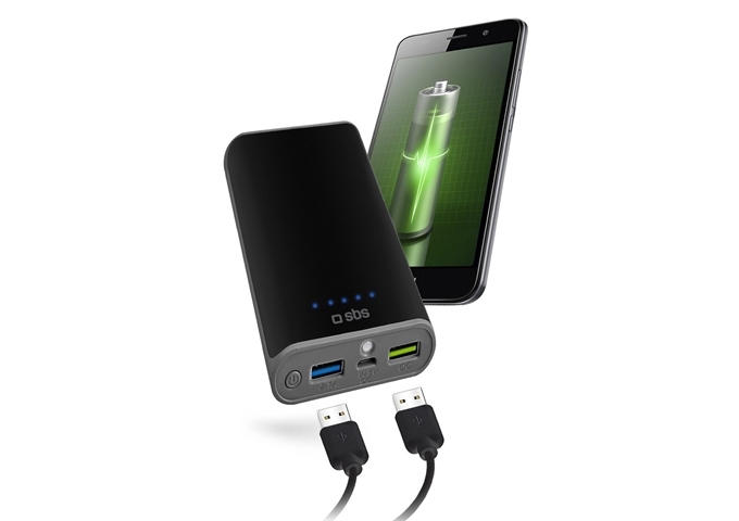 SBS Quick charge Powerbank, Taschenlampe, 7800 mAh