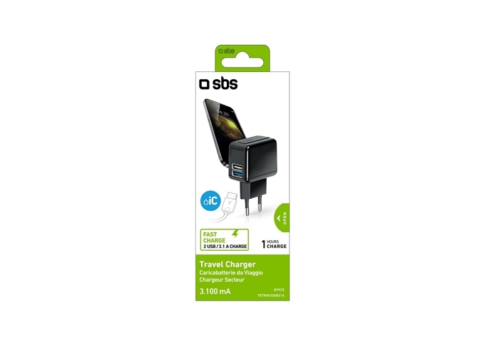 SBS Reise-Ladegerät mit USB-Doppelport 3.100 mAh