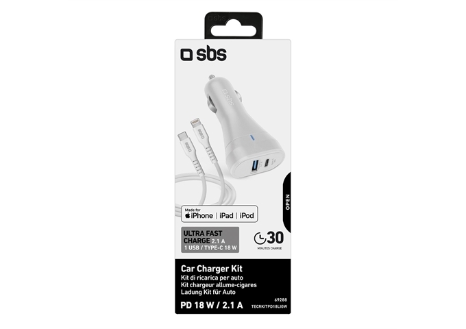 SBS Auto-Set Lightning-Kabel + Ladegerät PD 18 Watt