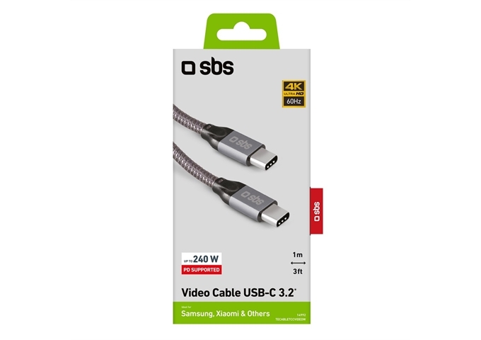 SBS Daten - und Ladekabel USB-C auf USB-C 240 W mit Vi