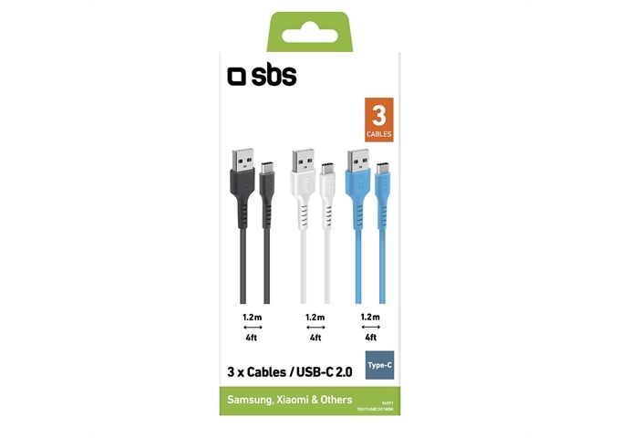 SBS USB - USB-C Lade- und Datenkabel-Set in 3 Farben