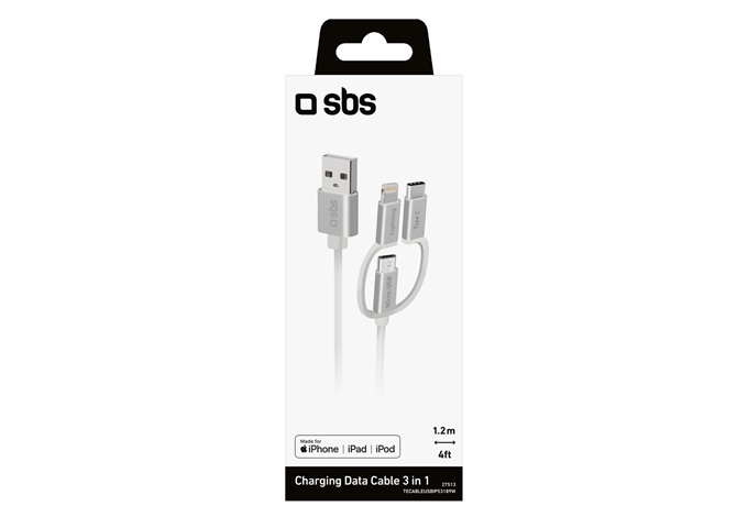 SBS USB zu Micro-USB-Kabel mit Lightning- und USB-C-Ad