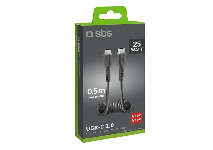 SBS USB-C auf USB-C Spiralkabel, 50 Zentimeter