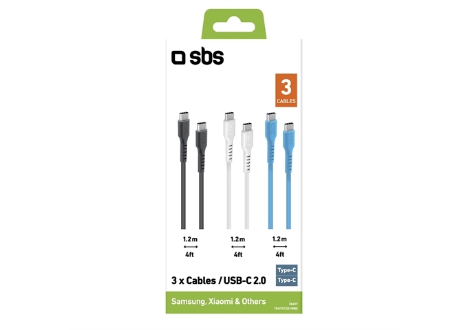 SBS USB-C - USB-C Lade- und Datenkabel-Set in 3 Farben