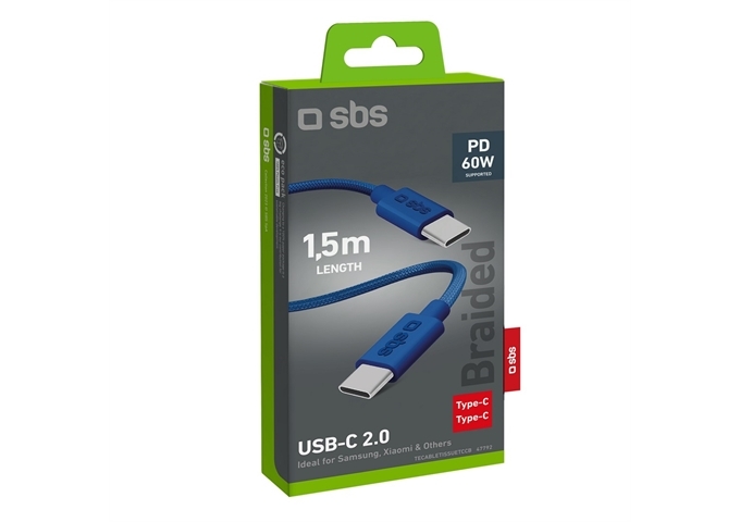 SBS USB-C - USB-C-Textilkabel mit Kabelhalter, 1,5 Met