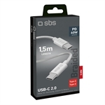 SBS USB-C - USB-C-Textilkabel mit Kabelhalter, 1,5 Met