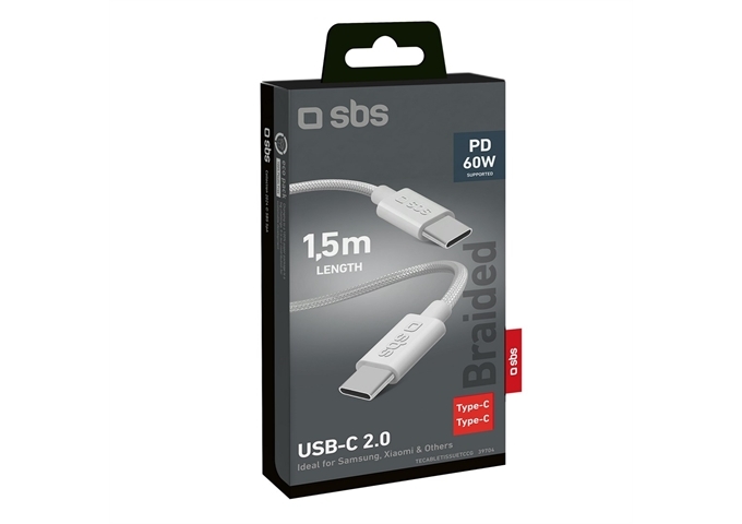 SBS USB-C - USB-C-Textilkabel mit Kabelhalter, 1,5 Met