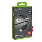 SBS USB-C - USB-C-Textilkabel mit Kabelhalter, 1,5 Met