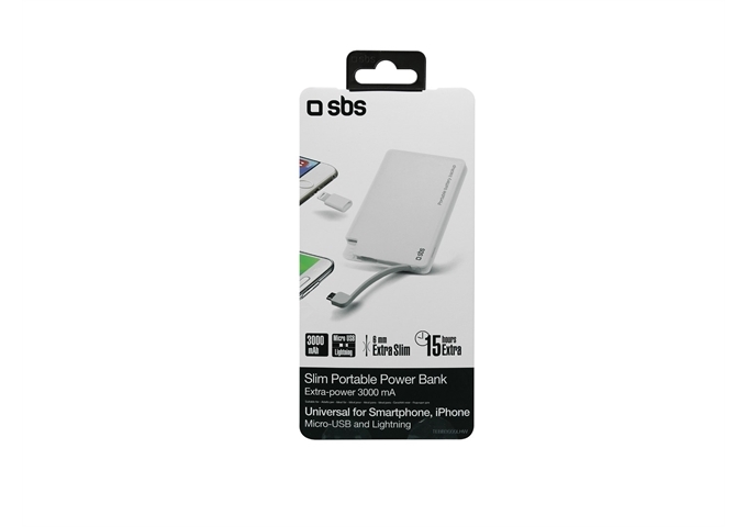 SBS Externer Akku 3000 mAh mit Lightning-Adapter