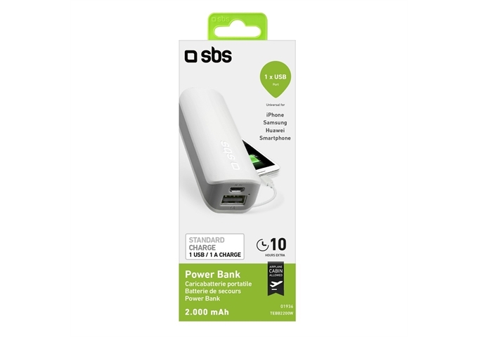 SBS Externer tragbarer Akku 2.200 mAh für Smartphones