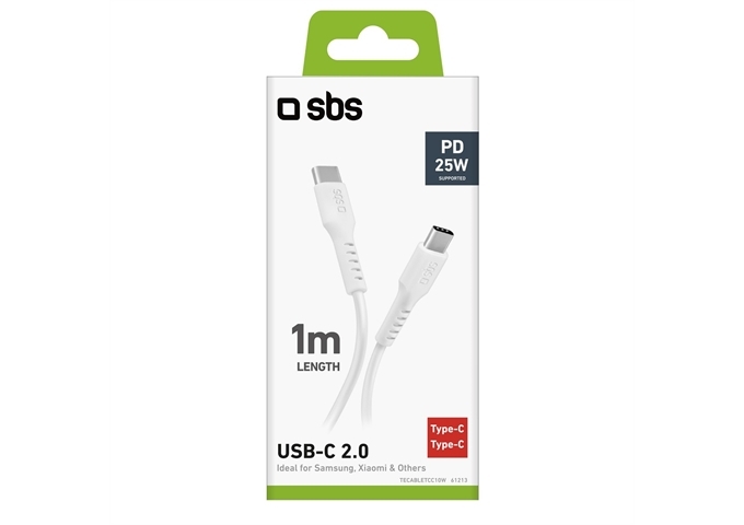 SBS Ladekabel USB-C auf USB-C mit 1m 25Watt