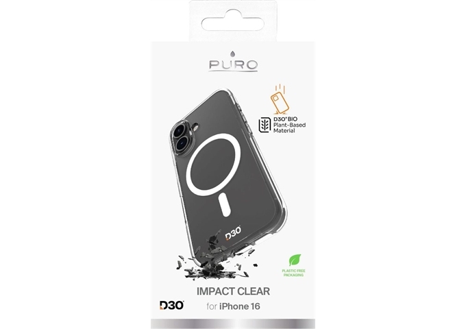 Puro Cover Impact Clear D3O® Bio für iPhone 16